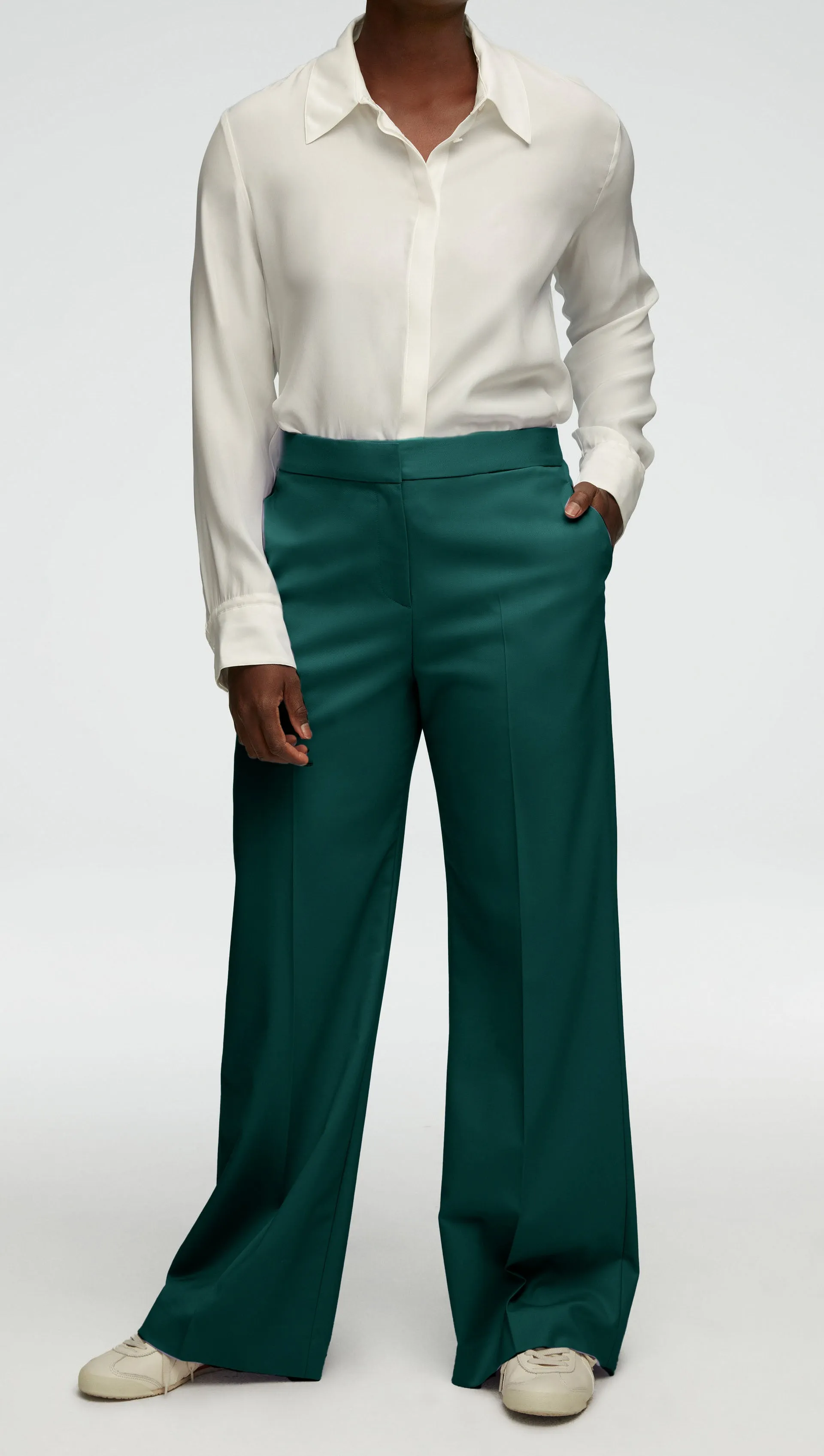 Wide Leg Trouser in Seasonless Wool | Emerald