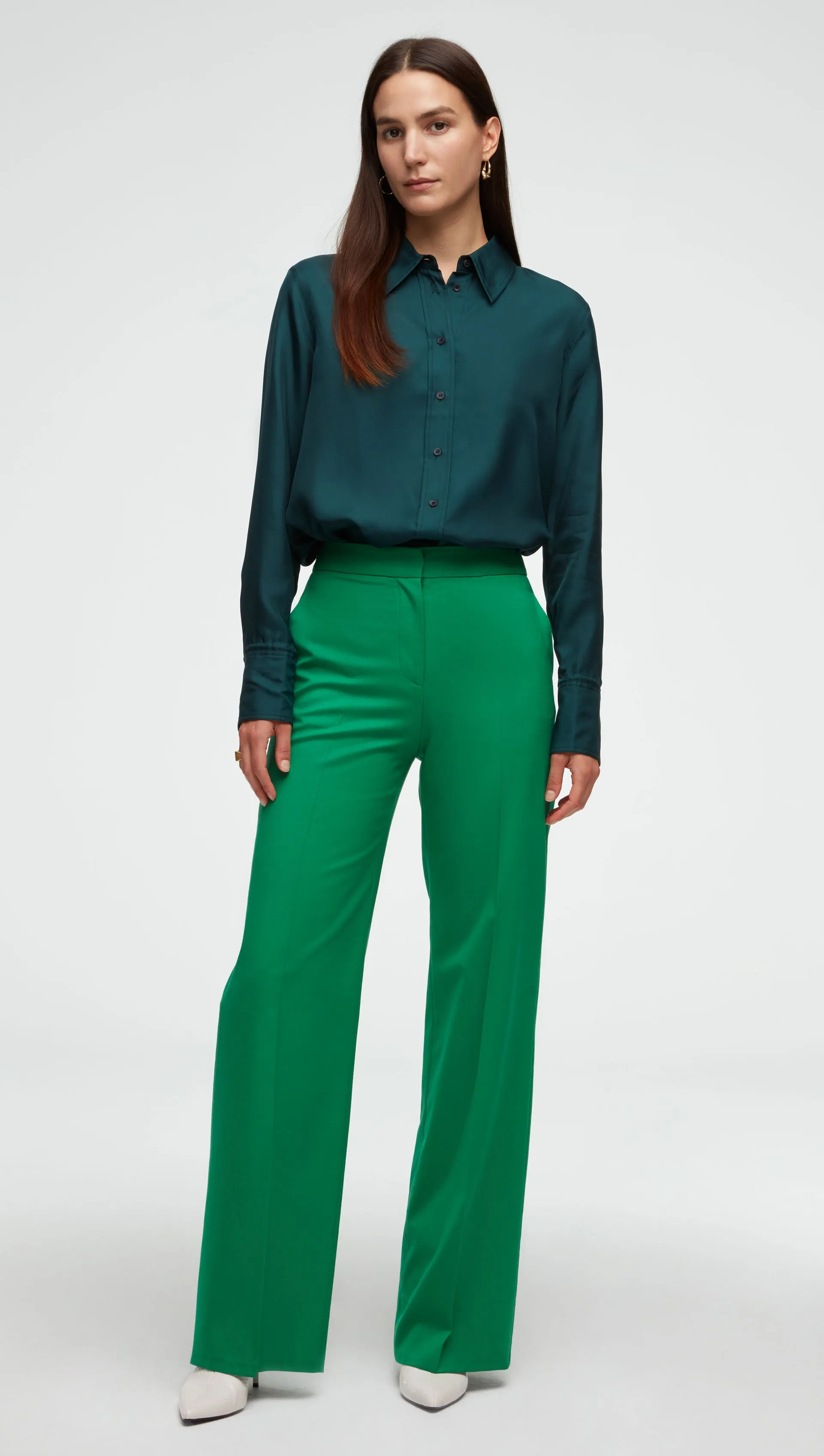 Wide Leg Trouser in Seasonless Wool  | Kelly Green