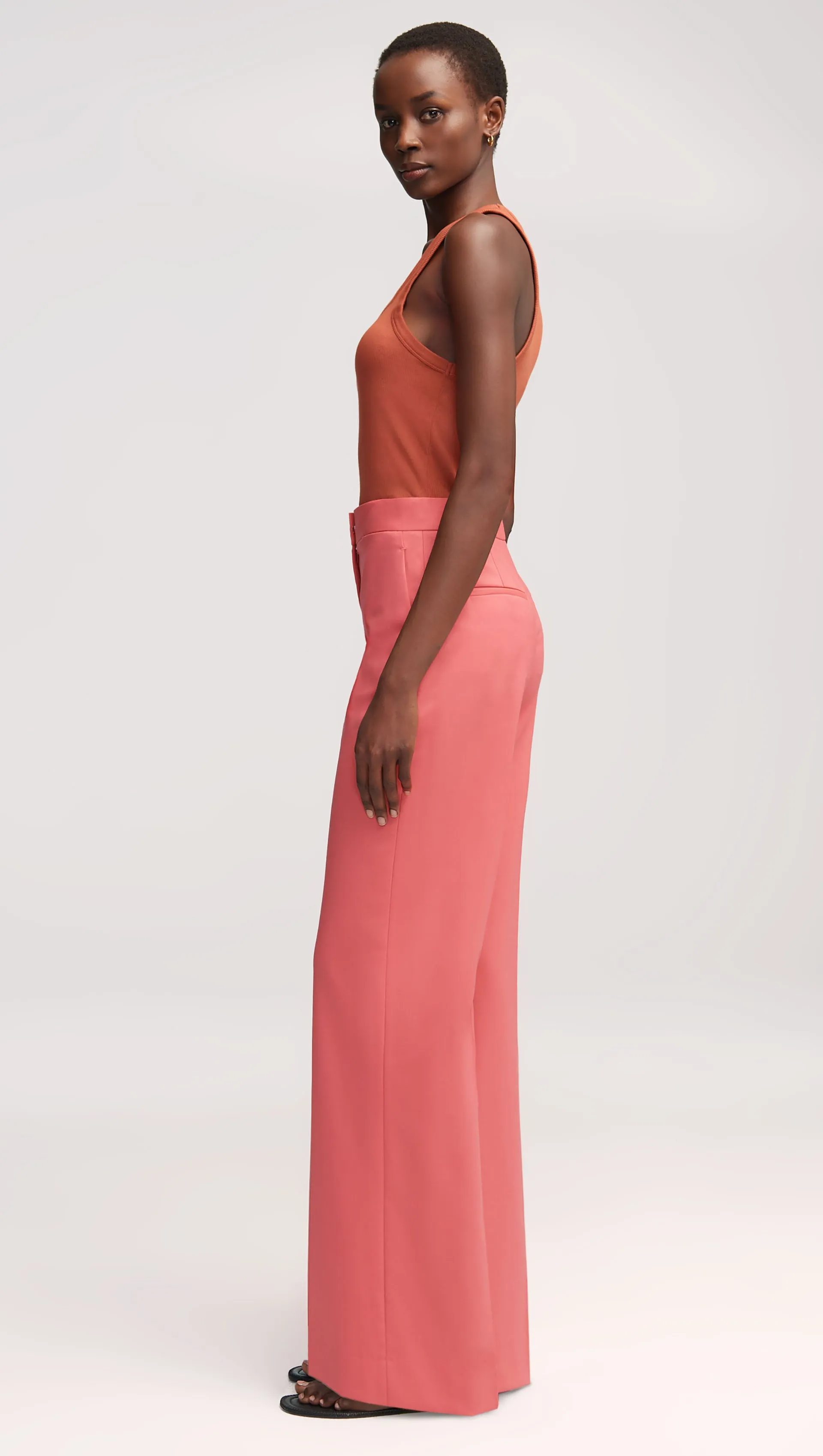 Wide Leg Trouser in Seasonless Wool | Salmon