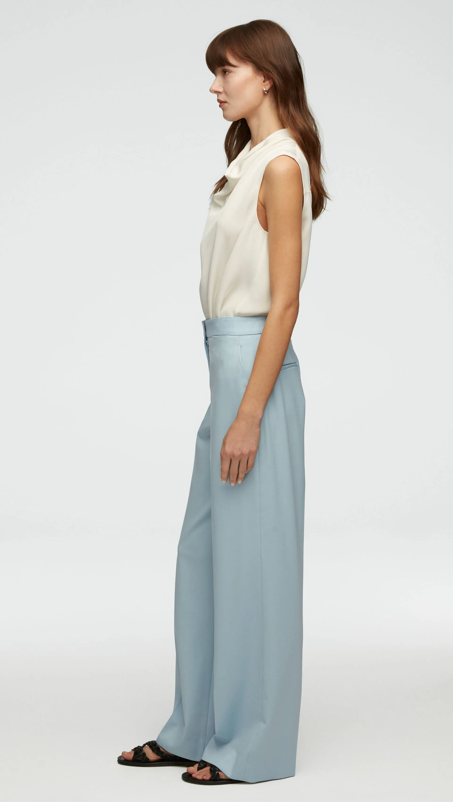 Wide Leg Trouser in Seasonless Wool | Seafoam Blue