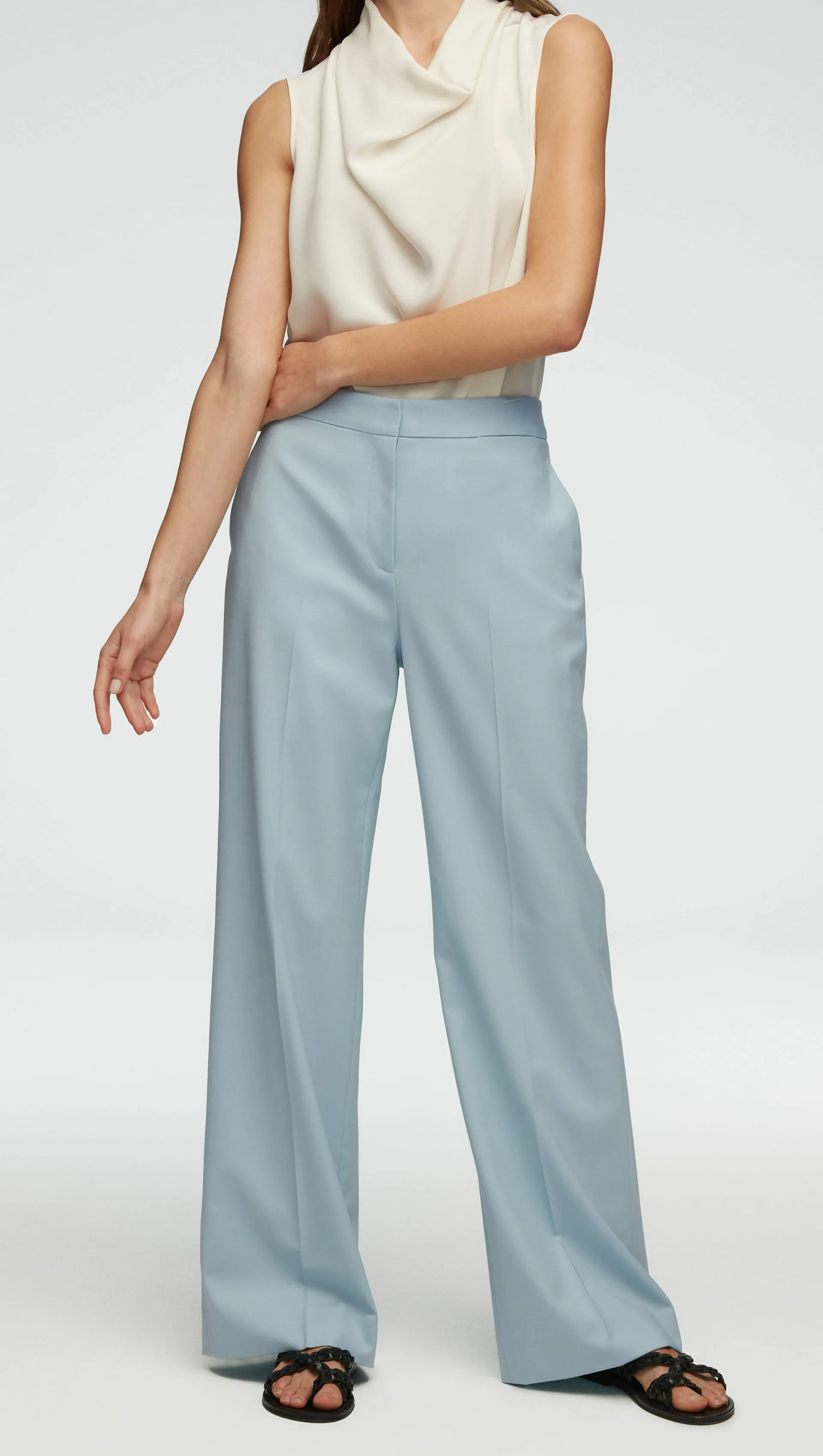 Wide Leg Trouser in Seasonless Wool | Seafoam Blue