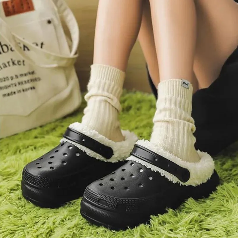 Women 2-in-1 Premium Ergonomic Design Anti-slip Slippers Removable Fur Soft Thick Bottom Clogs