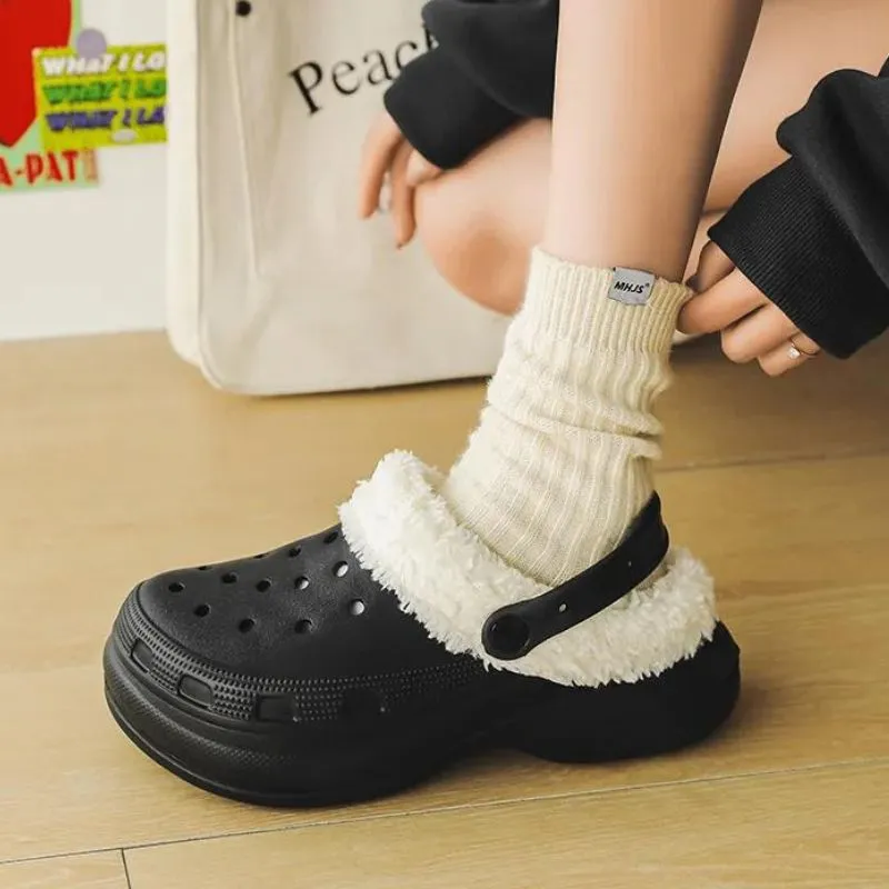 Women 2-in-1 Premium Ergonomic Design Anti-slip Slippers Removable Fur Soft Thick Bottom Clogs