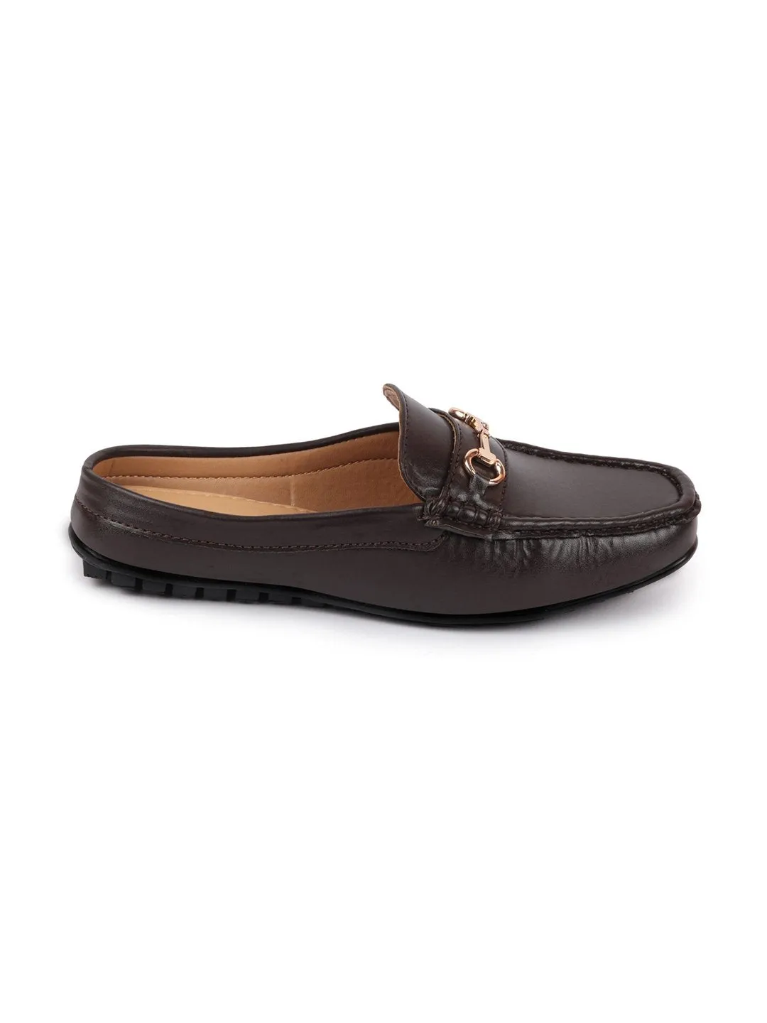 Women Brown Back Open Mocassin Slip On Shoes