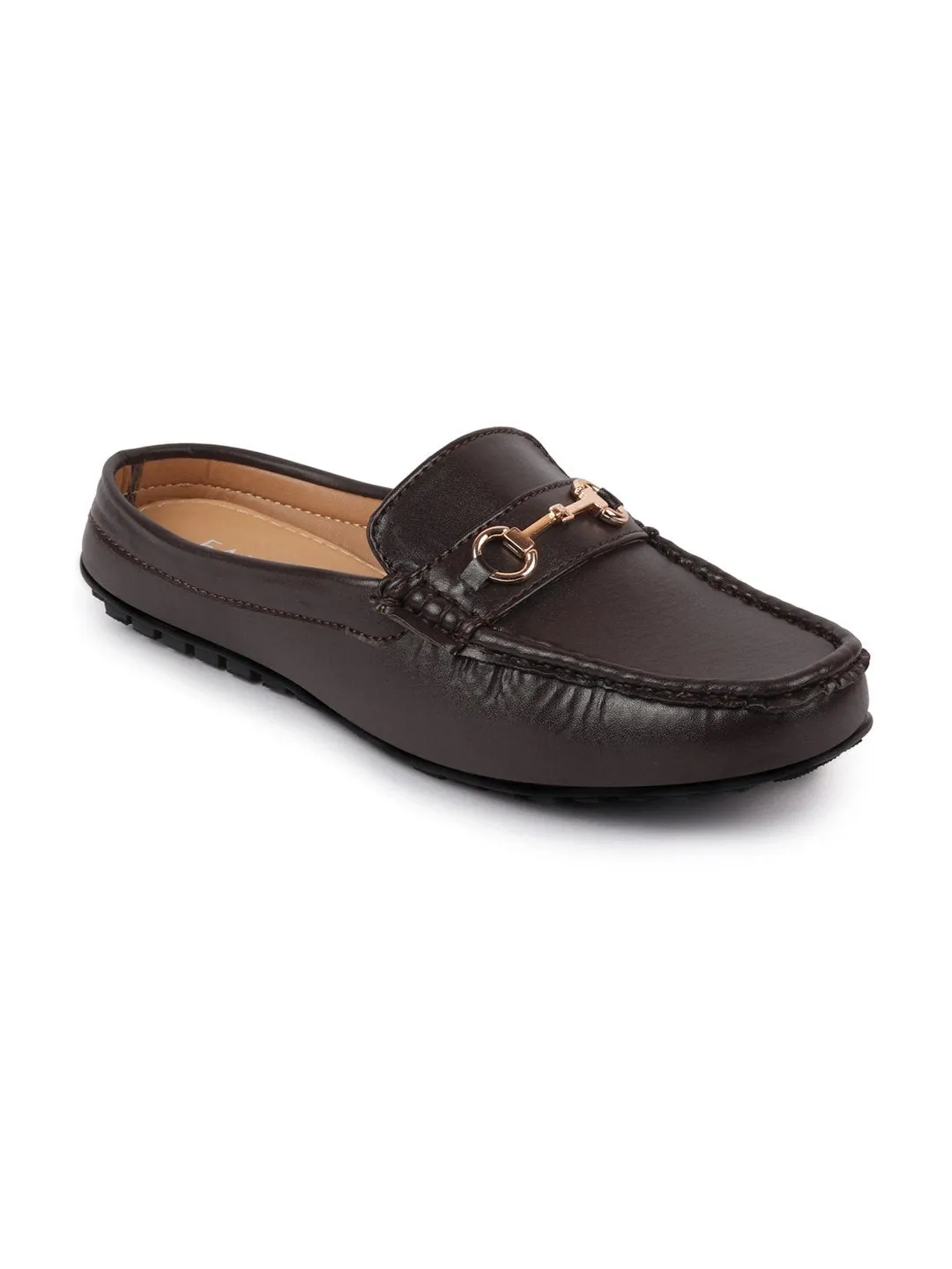 Women Brown Back Open Mocassin Slip On Shoes